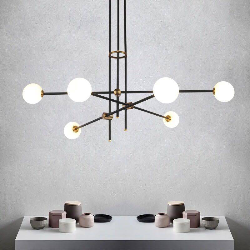 Lustre design noir avec plusieurs branches et verre Retro