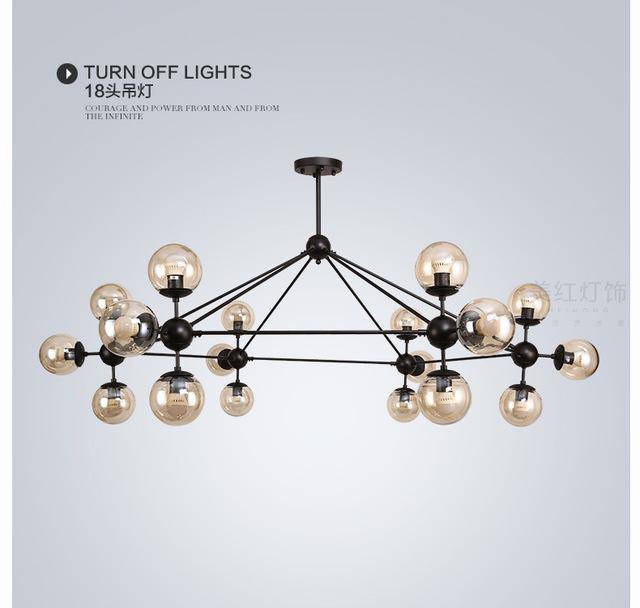 Lustre design noir avec plusieurs branches et verre Livewin - vue 7 sur 13