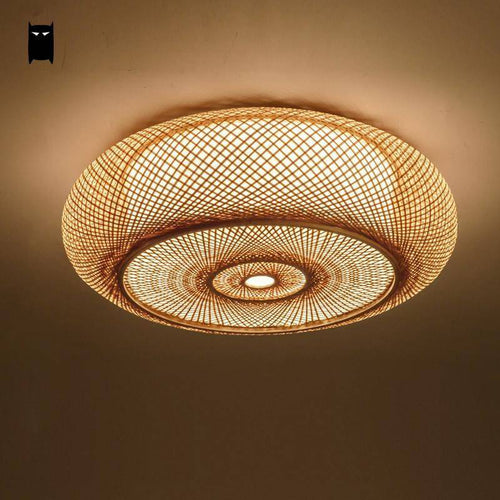 Plafonnier en bambou rond style japonais Woven