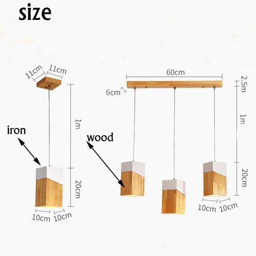 Suspension moderne LED en cube de bois design