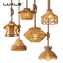 Suspension rustique LED avec abat-jour de plusieurs formes et cordage