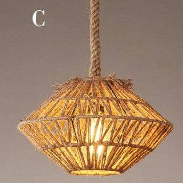 Suspension rustique LED avec abat-jour de plusieurs formes et cordage - vue 4 sur 8