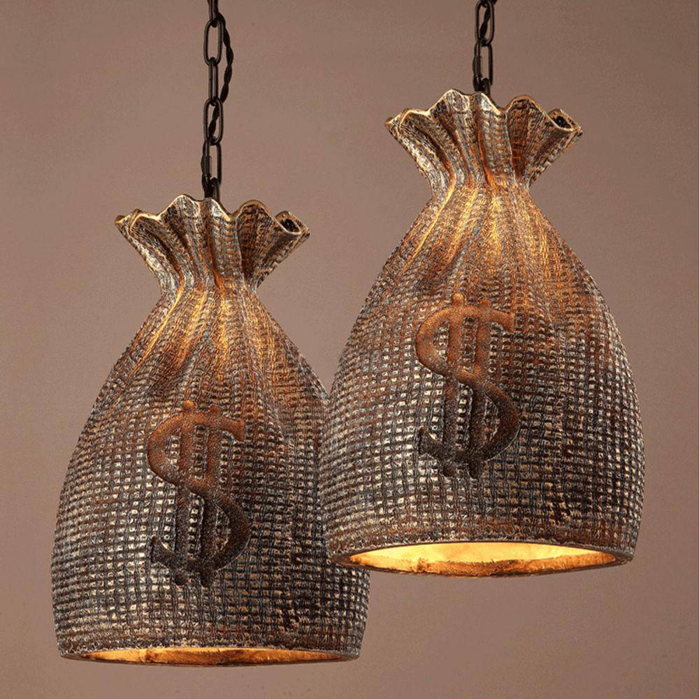 Suspension vintage en sac d'or avec symbole dollar - vue 3 sur 6