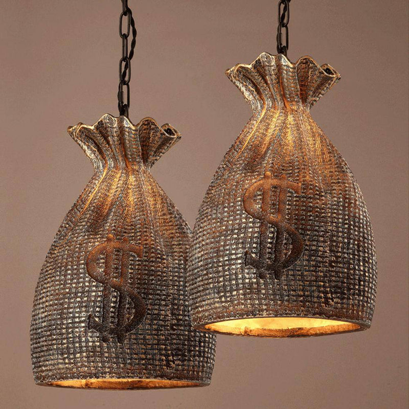 Suspension vintage en sac d'or avec symbole dollar