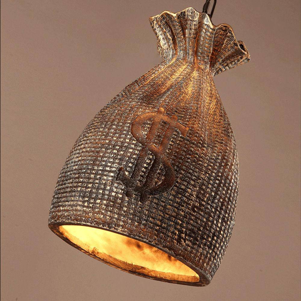 Suspension vintage en sac d'or avec symbole dollar - vue 5 sur 6