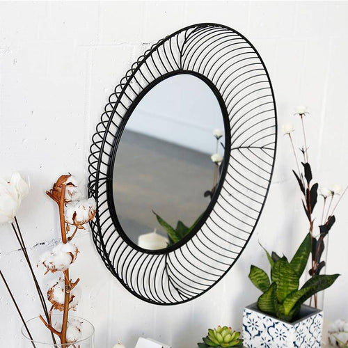 Miroir mural décoratif rond en métal noir Lattice