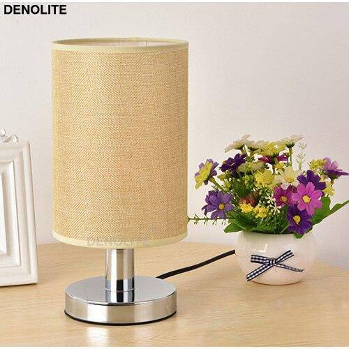 Lampe de chevet LED chromé avec abat-jour en tissu