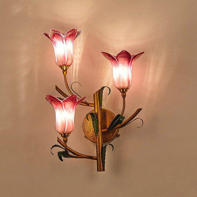 Applique murale rustique LED avec abat-jour style fleur colorée