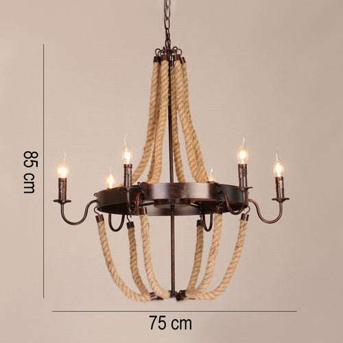 Vintage chandelier with ropes and faux candles Vechy - vue 3 sur 3