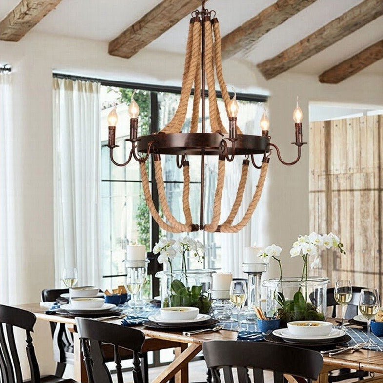 Vintage chandelier with ropes and faux candles Vechy - vue 2 sur 3