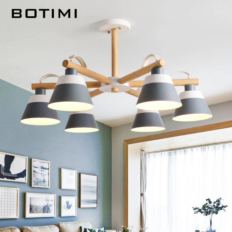 Lustre LED en bois acec abat-jour Nordic - vue 4 sur 12