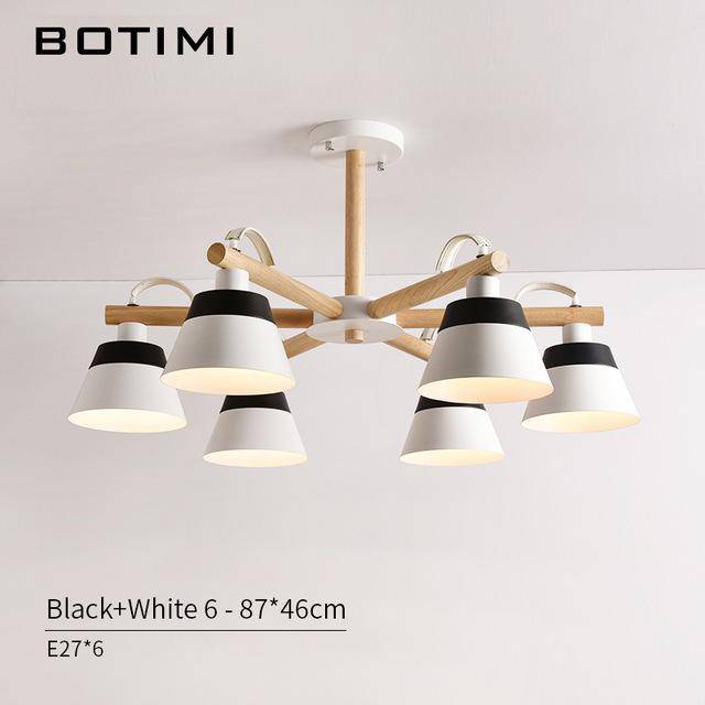 Lustre LED en bois acec abat-jour Nordic - vue 8 sur 12