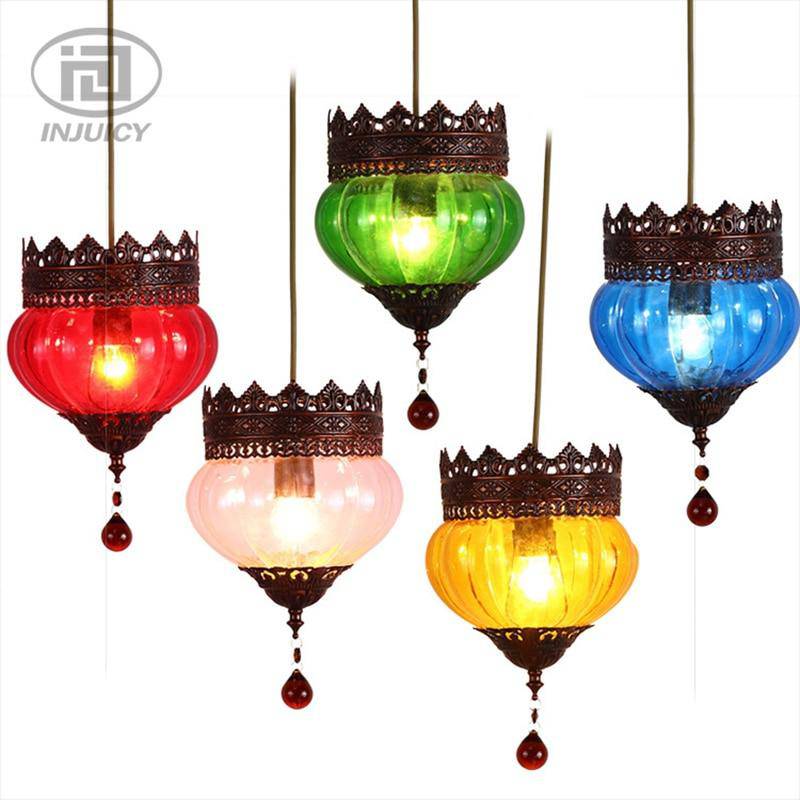 Suspension LED rustique en verre coloré et métal Bohemia