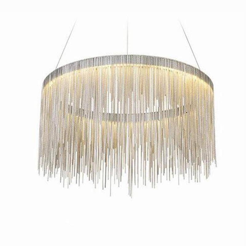 Lustre design LED avec cercle argenté et chaine en métal Villa - vue 5 sur 4