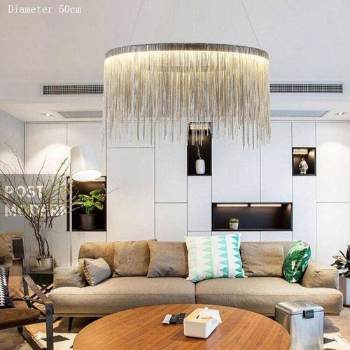 Lustre design LED avec cercle argenté et chaine en métal Villa