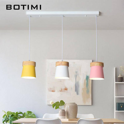 Suspension triple à LED en bois et métal de couleur