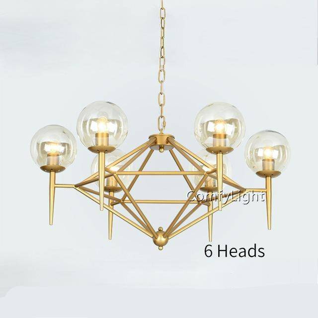 Lustre design vintage doré et boule en verre style loft