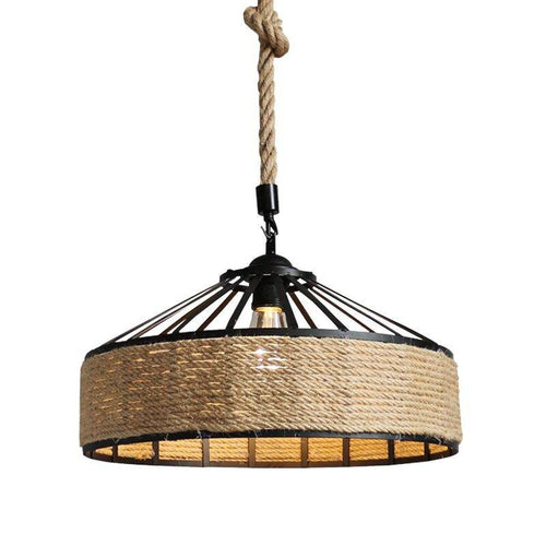 Suspension rustique LED avec cercle en rotin Country