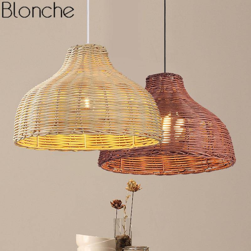 Suspension LED avec abat-jour en rotin coloré Decor