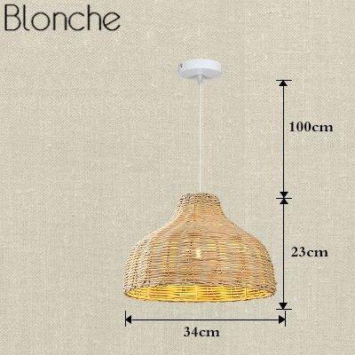 LED pendant light with colourful rattan shade decor - vue 3 sur 4