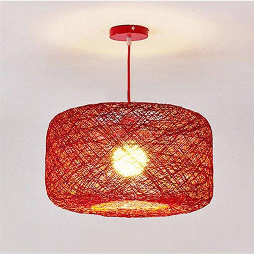 Suspension en rotin LED avec abat-jour arrondi coloré