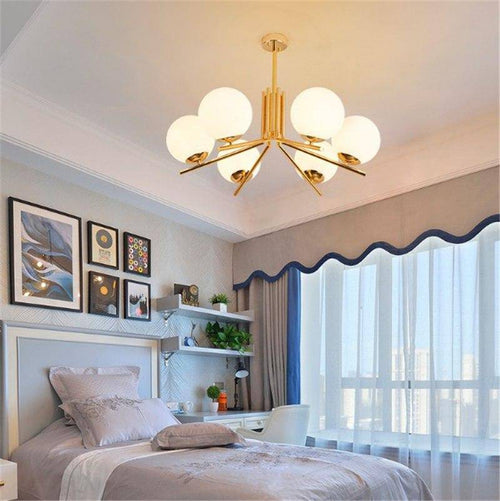 Lustre LED doré avec boules en verre - vue 7 sur 8