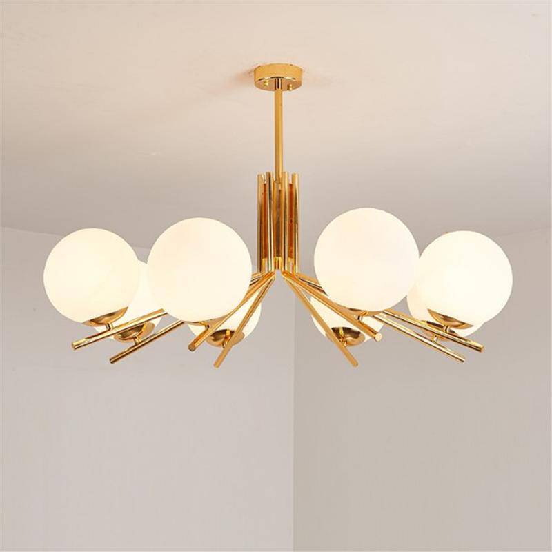 Lustre LED doré avec boules en verre - vue 6 sur 8