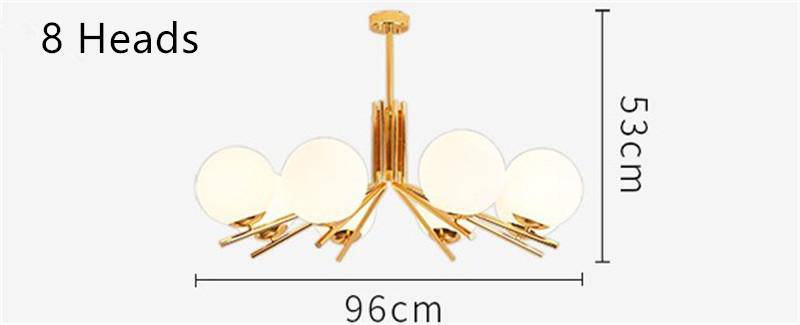 Lustre LED doré avec boules en verre - vue 4 sur 8