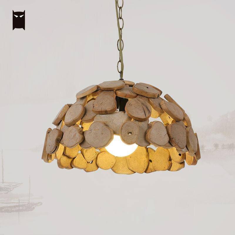 Suspension design LED avec abat-jour arrondi en bois Hang - vue 5 sur 4
