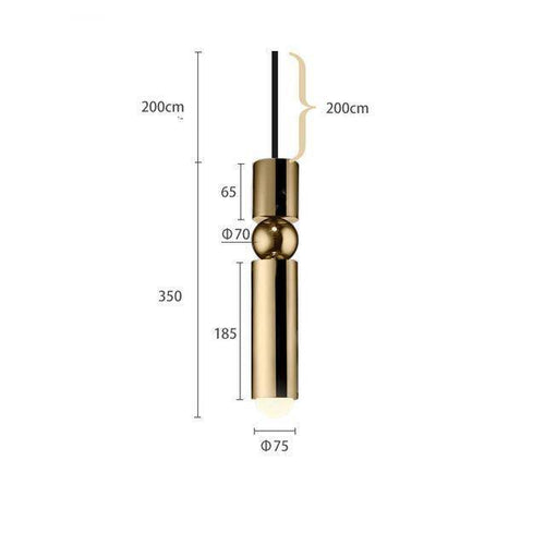 Suspension design LED tube doré avec boule