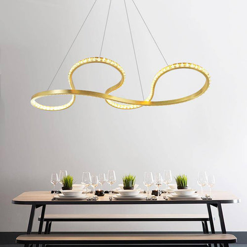Lustre design arrondi à LED doré et cristal - vue 3 sur 3