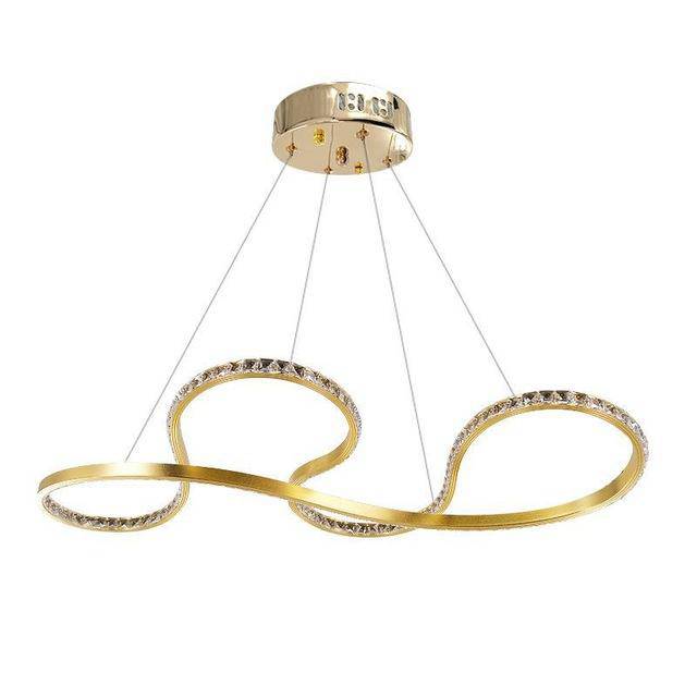Lustre design arrondi à LED doré et cristal - vue 3 sur 3