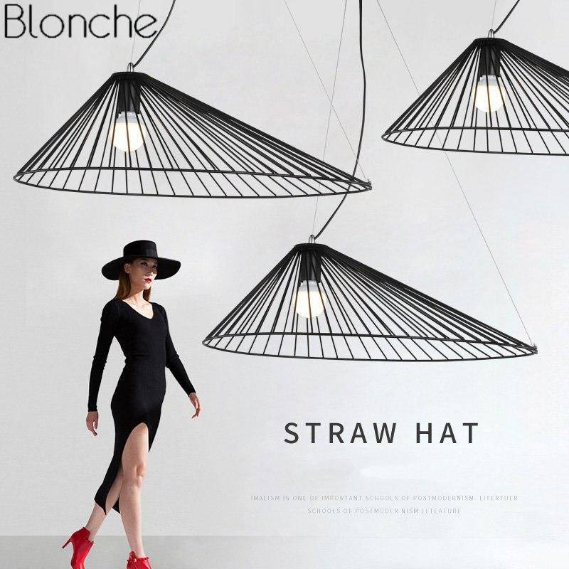Suspension design à LED chapeau de paille noir - vue 5 sur 6