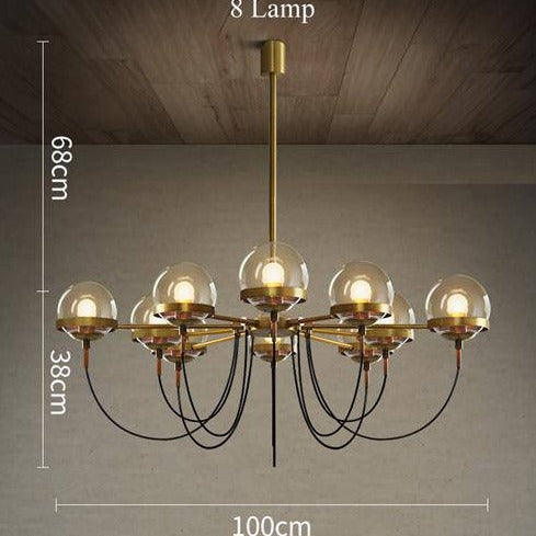 Lustre design industriel doré avec boule en verre - vue 5 sur 7