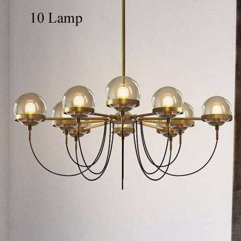 Lustre design industriel doré avec boule en verre - vue 4 sur 7