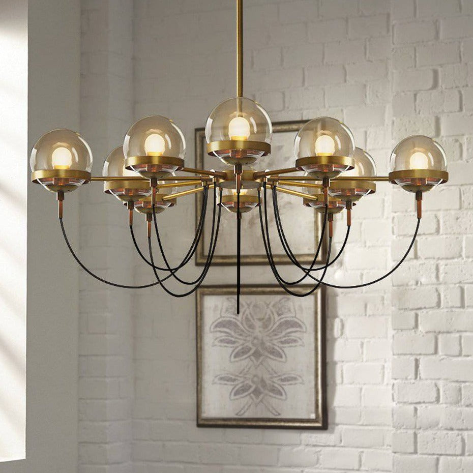 Lustre design industriel doré avec boule en verre - vue 3 sur 7