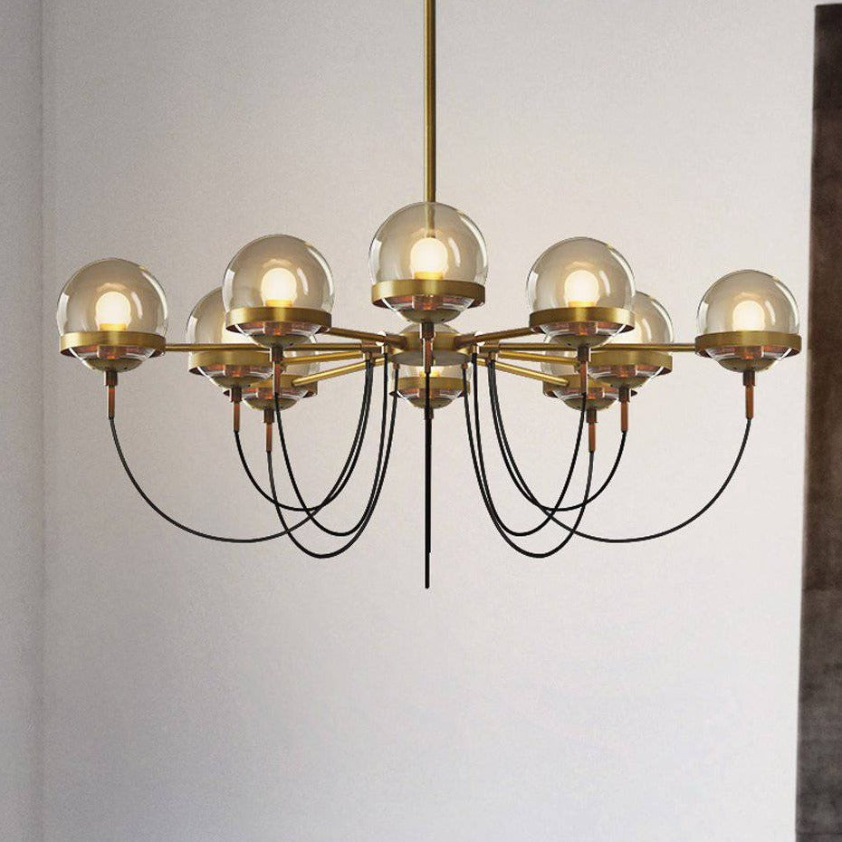 Lustre design industriel doré avec boule en verre - vue 6 sur 7