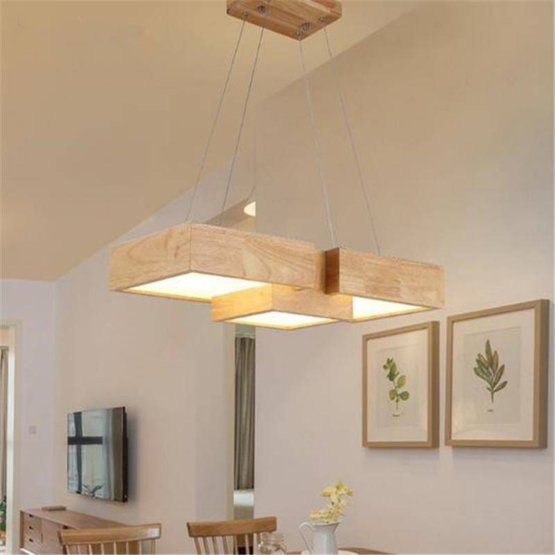Lustre LED carrés en bois design style japonais