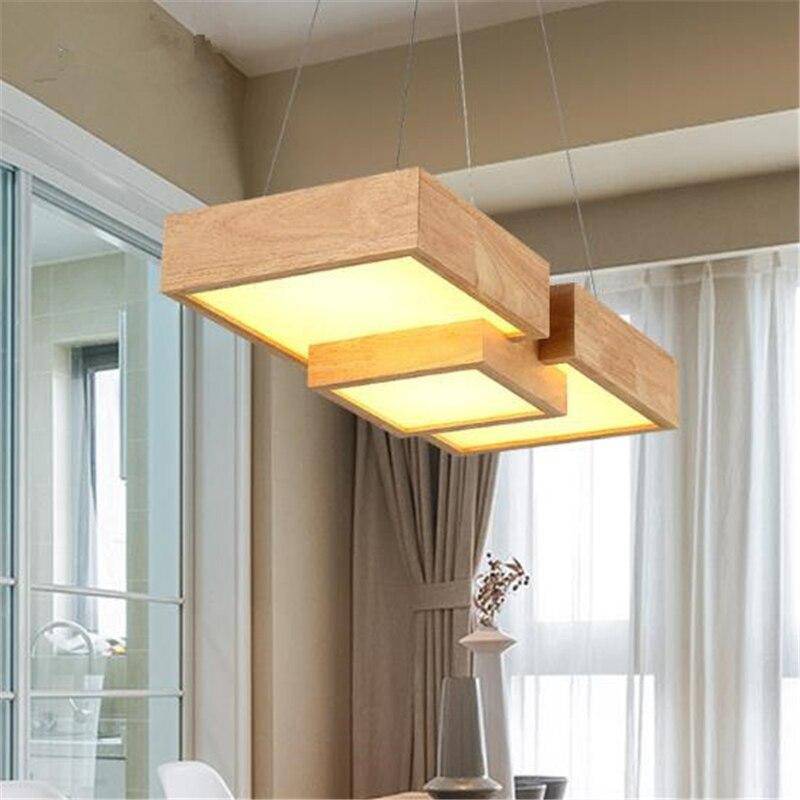 Lustre LED carrés en bois design style japonais - vue 3 sur 9