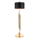 Lampadaire design doré avec abat-jour noir arrondi body