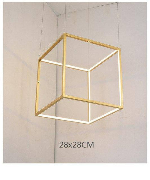 Suspension design à LED en forme de branches de cube dorée