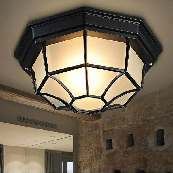 Plafonnier extérieur hexagonale noir à grilles