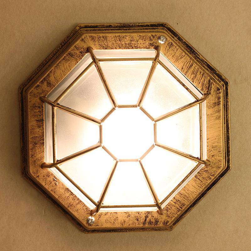 Plafonnier extérieur LED octogonal à grille vintage - vue 4 sur 3