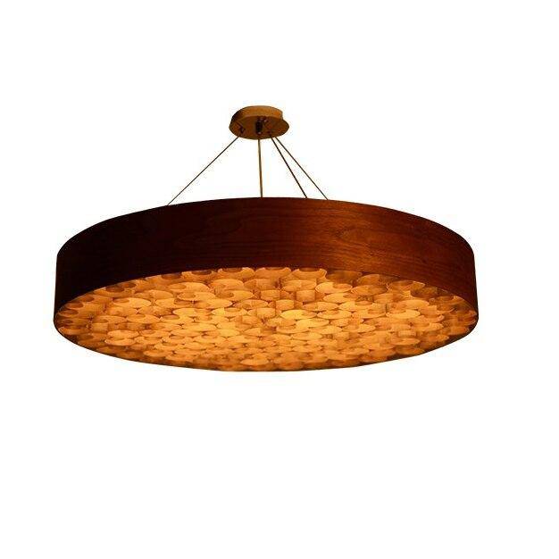 Suspension rétro LED avec cercle aux bords épais en bois style Chandelier