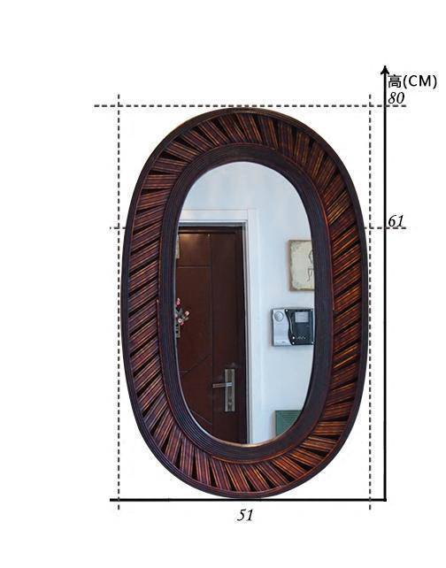 Miroir mural décoratif long ovale en bambou marron foncé - vue 5 sur 4
