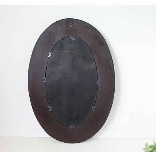 Miroir mural décoratif long ovale en bambou marron foncé - vue 4 sur 4