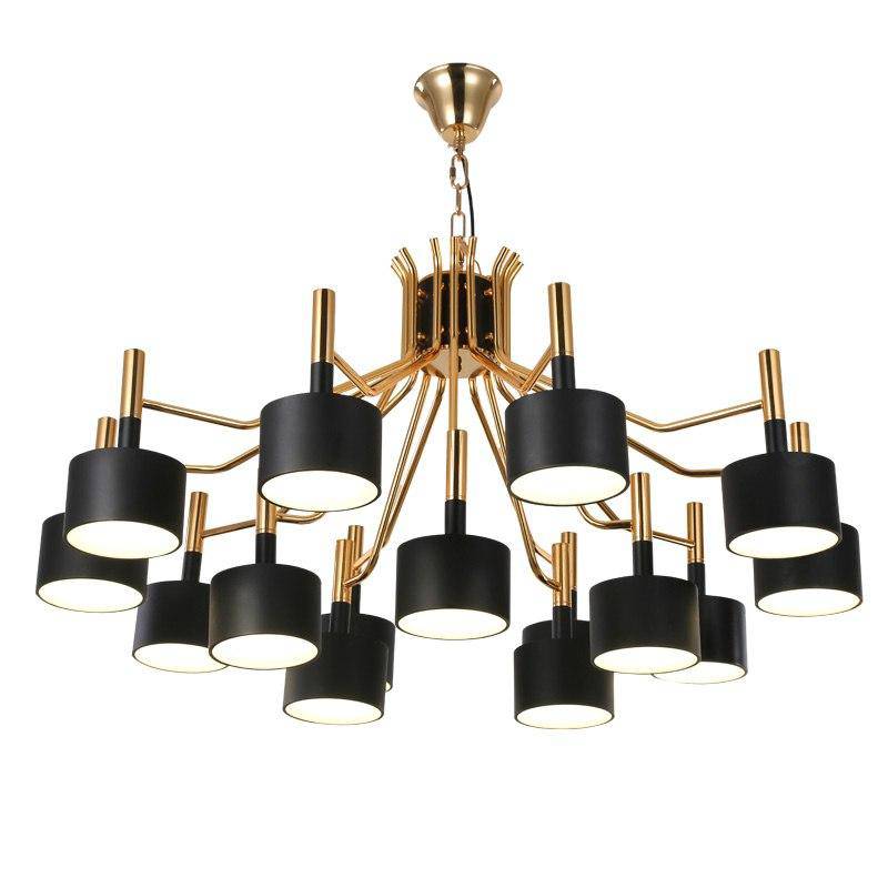 Lustre design doré à LED et lampes noires ou blanches Foyer - vue 5 sur 4