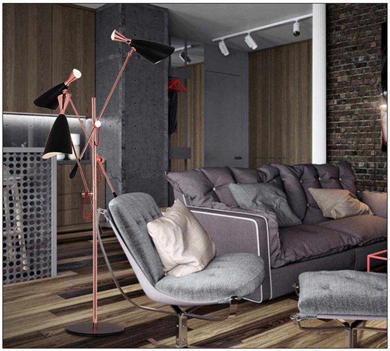 Lampadaire design à LED moderne rose doré et bras articulés - vue 6 sur 8