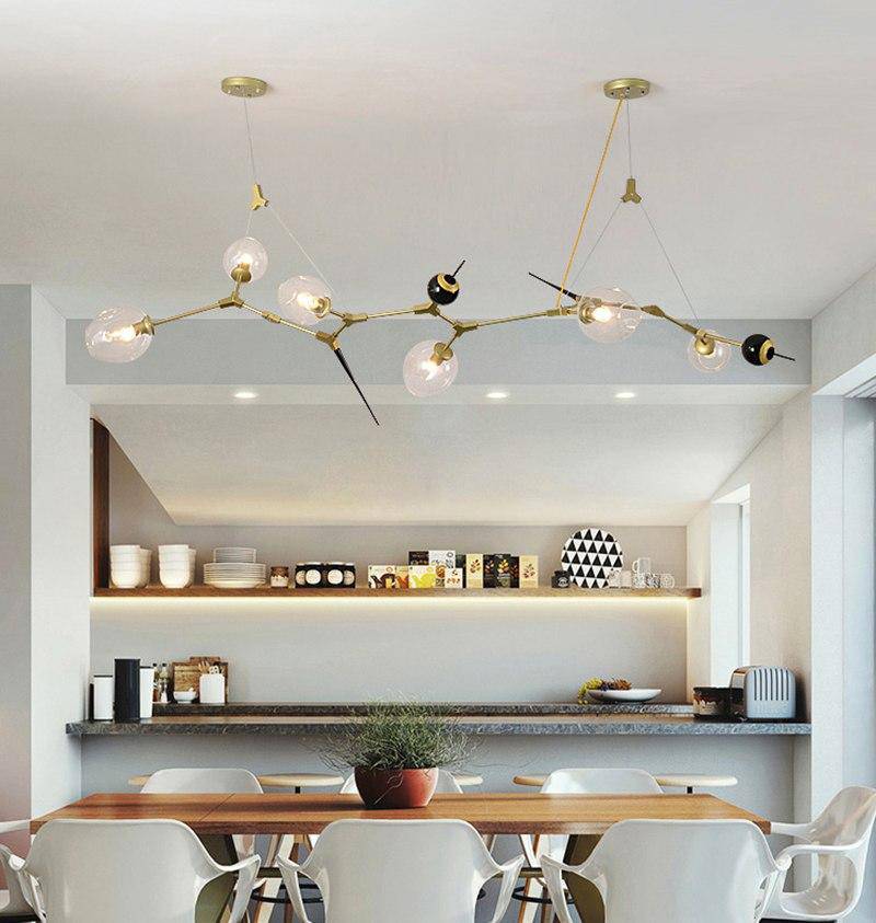 Lustre design à LED moderne doré et noir avec boules en verre et pics - vue 5 sur 12