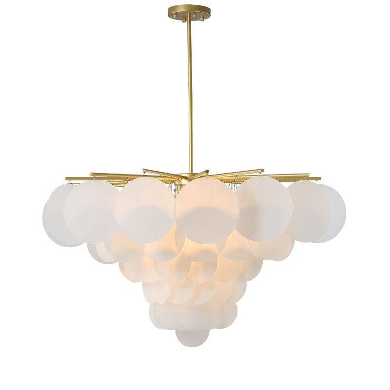 Lustre design avec branches dorées et boules en verre - vue 4 sur 7